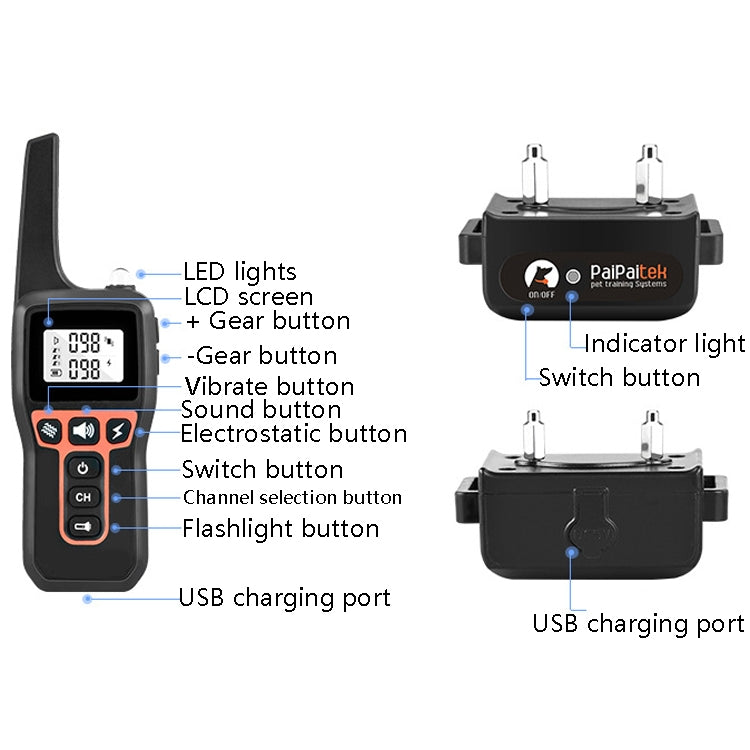PaiPaitek PD529 Remote Control Dog Training Device Voice Control Anti-Barking Device Dog Training Device(Black) - free shipping - PMC TechLife - Order now!