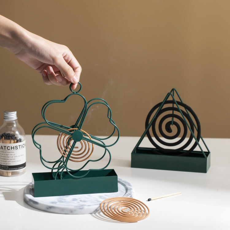 Simple Hangable Wrought Iron Mosquito Coil Holder Portable Fireproof Mosquito Coil Tray Incense Burner Ornaments Triangle ( Ink Green) - Mosquito Coil Tray by PMC Jewellery | Online Shopping South Africa | PMC Jewellery | Buy Now Pay Later Mobicred