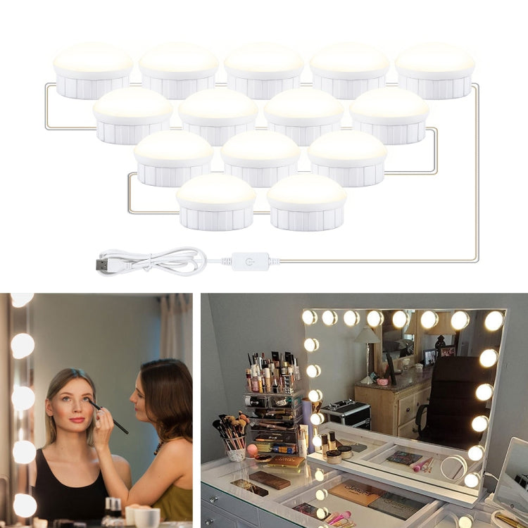 14 LEDs Mirror Front Light Dimmable Makeup Mirror USB Touch Control Light(White Light) - Night Lights by PMc TechLife | Online Shopping South Africa | PMc TechLife | Buy Now Pay Later Mobicred