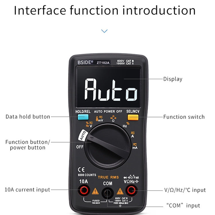 BSIDE ZT102A LCD Display 6000 Words AUTO Intelligent Gear Automatic Range Digital Multimeter - Digital Multimeter by BSIDE | Online Shopping South Africa | PMC Jewellery | Buy Now Pay Later Mobicred