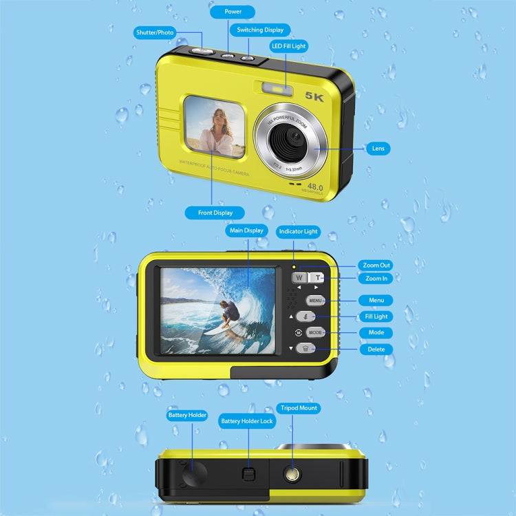 WDC901 3.5m Waterproof 48MP HD Dual Screen Outdoor Sports Digital Camera US Plug(Blue) - Children Cameras by PMC Jewellery | Online Shopping South Africa | PMC Jewellery | Buy Now Pay Later Mobicred