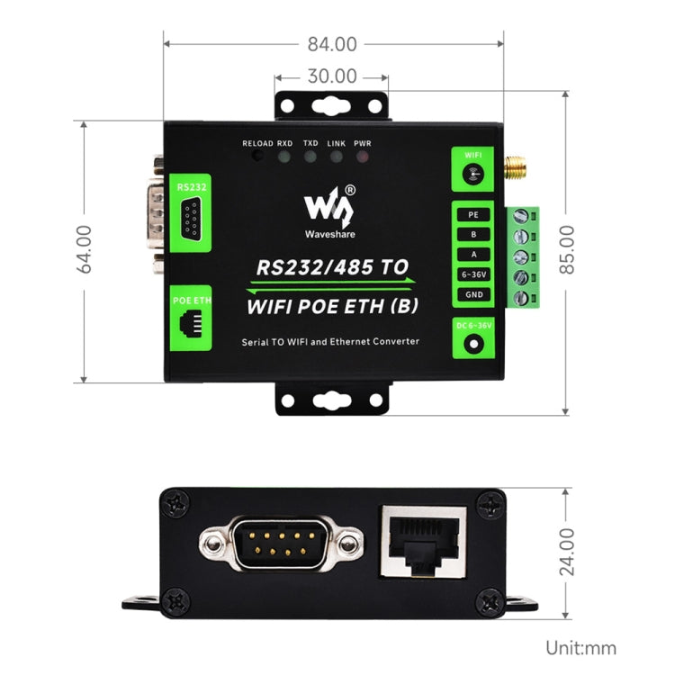 Waveshare Industrial Grade Serial Server RS232/485 to WiFi / Ethernet RJ45 Network Port - free shipping - PMC TechLife - Order now!