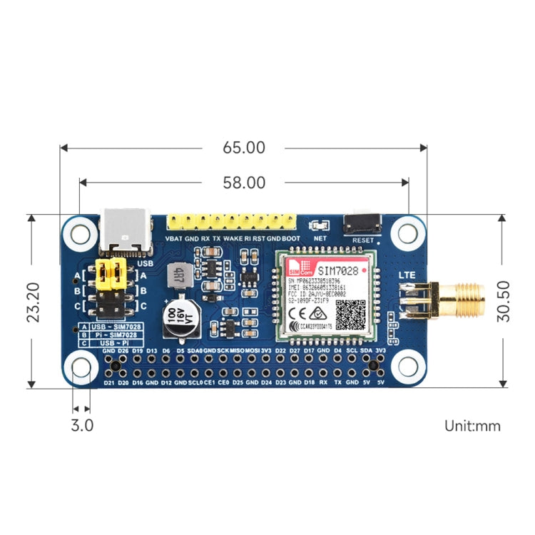 Waveshare 25349 SIM7028 NB-IoT HAT For Raspberry Pi, Supports Global Band NB-IoT Communication - free shipping - PMC TechLife - Order now!
