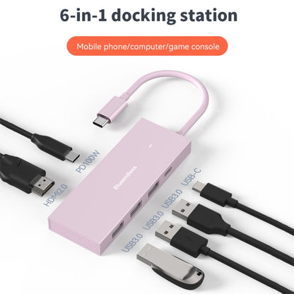 Blueendless 4K60Hz + Data Port Type-C Docking Station USB3.0 Splitter, Spec: 6-in-1 Pink - USB HUB by Blueendless | Online Shopping South Africa | PMC Jewellery | Buy Now Pay Later Mobicred