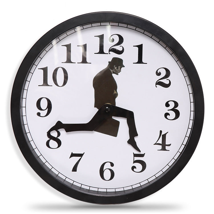 Walking Clock Businessman Briefcase Glass Wall Clock Personality Clock Decoration Round Clock(Black) - Wall Clock by PMC TechLife | Online Shopping South Africa | PMC TechLife | Buy Now Pay Later Mobicred
