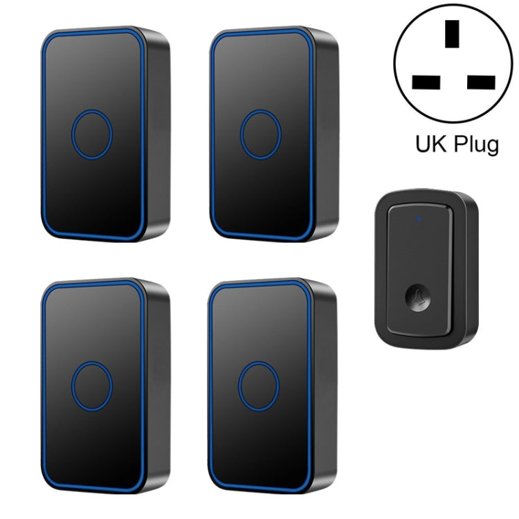 CACAZI A19 1 For 4 Wireless Music Doorbell without Battery, Plug:UK Plug(Black) - Wireless Doorbell by CACAZI | Online Shopping South Africa | PMC Jewellery | Buy Now Pay Later Mobicred