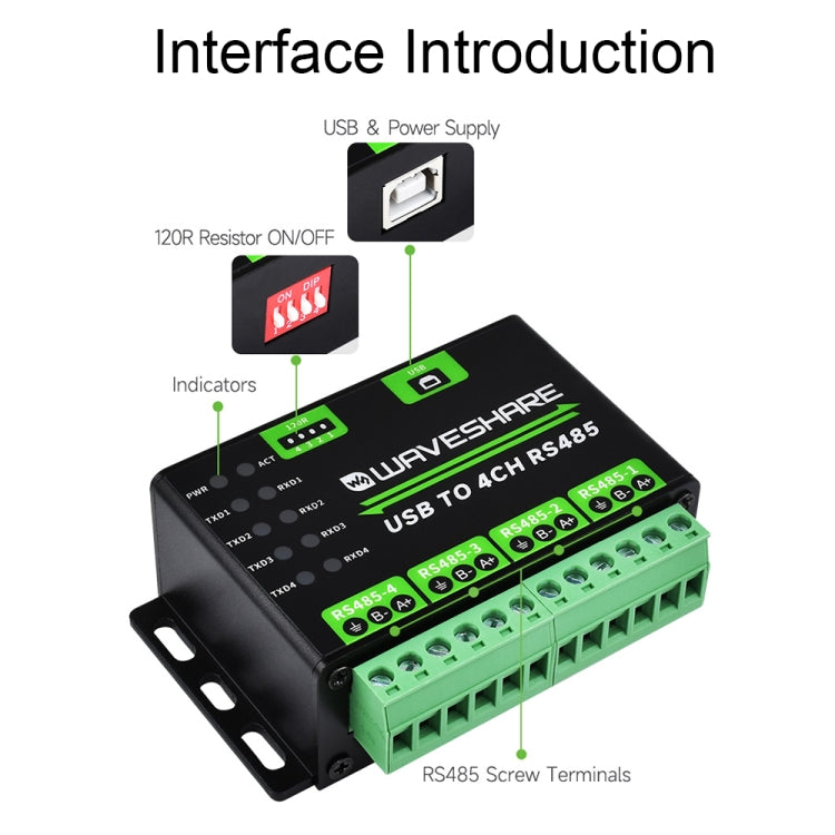 Waveshare 25219 Industrial USB To 4Ch RS485 Converter - free shipping - PMC Jewellery - Order now!