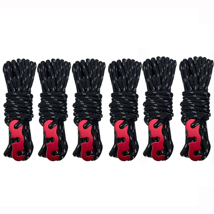 4m x 6 Rolls Outdoor Camping Tent Canopy Wind Rope Luminous Multi-Function Wind Rope Buckle Tent Fixed Rope( S Buckle-Black) - Tents & Accessories by PMC TechLife | Online Shopping South Africa | PMC TechLife | Buy Now Pay Later Mobicred