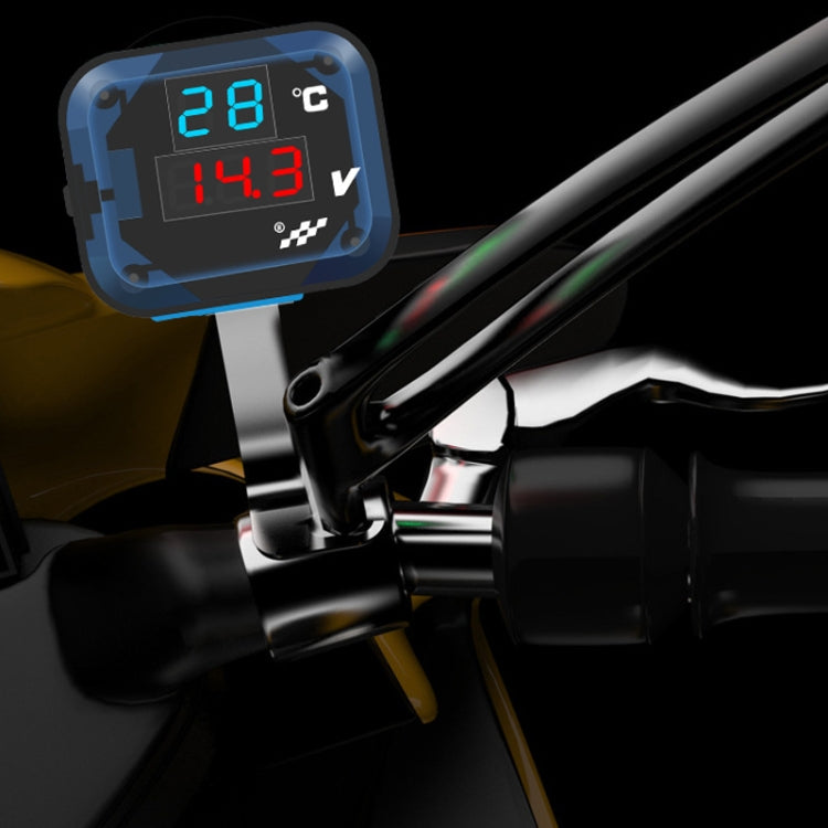 12-24V Motorcycle Modified Electronic Meter Voltage Temperature Table With USB Car Charger(Blue Red) - Electrical Instruments by PMC TechLife | Online Shopping South Africa | PMC TechLife | Buy Now Pay Later Mobicred