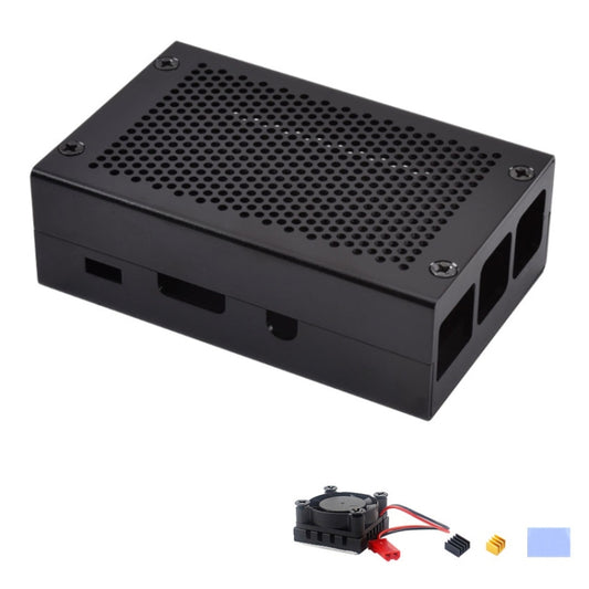 Aluminum Alloy Shell Grid Cooling Box For Raspberry Pi 3 Model B Pi 2/B + Black with Fan - Raspberry Pi Accessories by PMC Jewellery | Online Shopping South Africa | PMC Jewellery | Buy Now Pay Later Mobicred