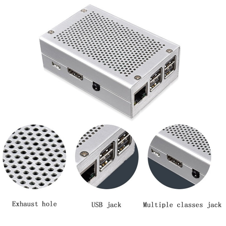 Aluminum Alloy Shell Grid Cooling Box For Raspberry Pi 3 Model B Pi 2/B + Silver with Fan - Raspberry Pi Accessories by PMC TechLife | Online Shopping South Africa | PMC TechLife | Buy Now Pay Later Mobicred