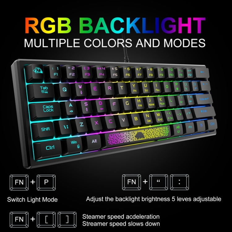 ZIYOU LANG K61 62 Keys RGB Lighting Mini Gaming Wired Keyboard, Cable Length:1.5m(Blue) - Wired Keyboard by ZIYOU LANG | Online Shopping South Africa | PMC Jewellery | Buy Now Pay Later Mobicred