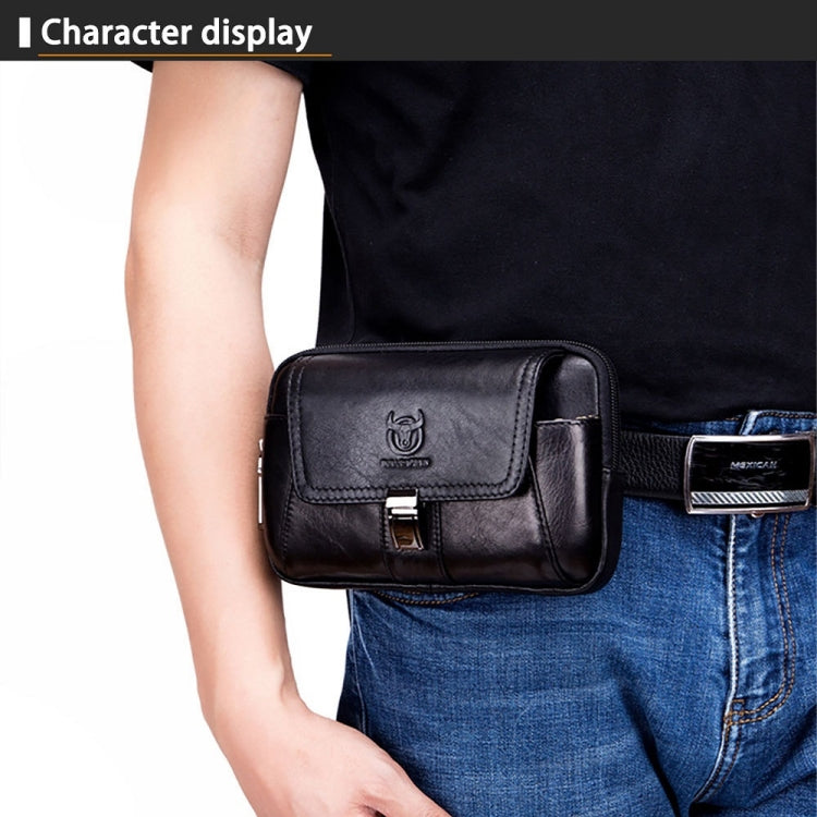 BULL CAPTAIN Multifunctional Leather Mobile Phone Small Waist Bag For Men(Vertical Black) - free shipping - PMC TechLife - Order now!