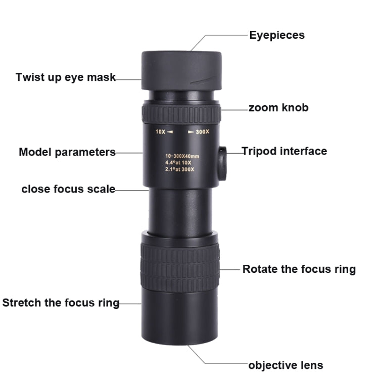 10-300x40 Monocular HD Telescope BAK4 Prism Telescope,Style: With Photo Holder+Tripod - Monocular Binoculars by PMC Jewellery | Online Shopping South Africa | PMC Jewellery