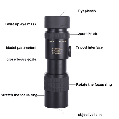 10-300x40 Monocular HD Telescope BAK4 Prism Telescope,Style: With Photo Holder+Tripod - Monocular Binoculars by PMC Jewellery | Online Shopping South Africa | PMC Jewellery