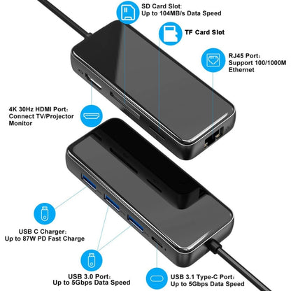 Type-C Extension Dock HDMI Hub Mirror Laptop 8 In 1 Converter(Black) - USB HUB by PMC Jewellery | Online Shopping South Africa | PMC Jewellery | Buy Now Pay Later Mobicred