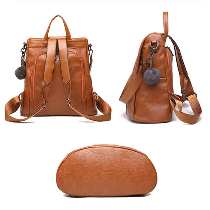 TFZ468 Vintage PU Soft Leather Ladies Backpack(Khaki) - Double-shoulder Bags by PMC Jewellery | Online Shopping South Africa | PMC Jewellery