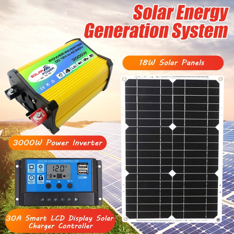 Saga Generation 1 Home Solar Generator Inverter+30A Controller+18W 12V Solar Panel, Specification: Yellow 12V To 110V - Modified Square Wave by PMC Jewellery | Online Shopping South Africa | PMC Jewellery | Buy Now Pay Later Mobicred