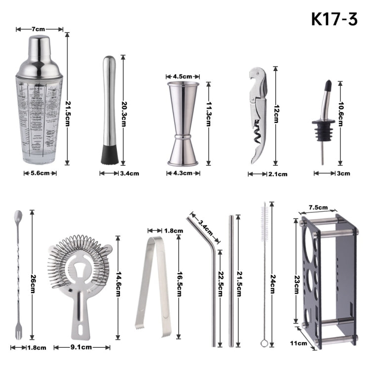 17 in 1 400ml Glass Shaker with Graduated Shaker Set(K17-3) - free shipping - PMC TechLife - Order now!