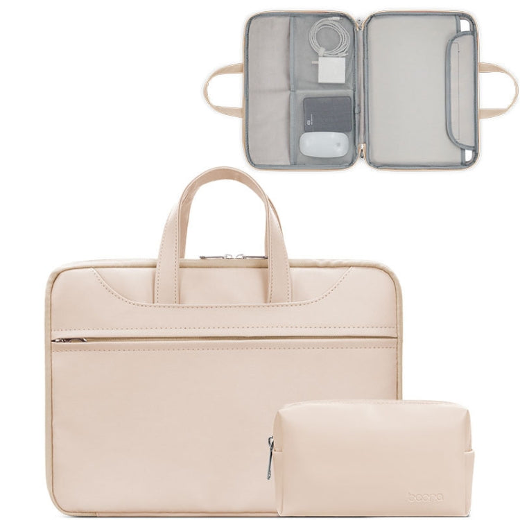 Baona BN-Q006 PU Leather Full Opening Laptop Handbag For 15/15.6/16 inches(Light Apricot Color+Power Bag) - 15.6 - 17 inch by Baona | Online Shopping South Africa | PMC Jewellery | Buy Now Pay Later Mobicred