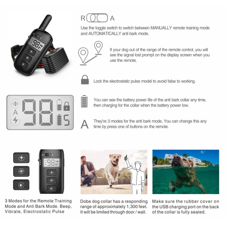 Remote Control Trainer Dog Collar Automatic Bark Stop Device, Specification: 1 Drag 1 (Black) - Training Aids by PMC TechLife | Online Shopping South Africa | PMC TechLife | Buy Now Pay Later Mobicred