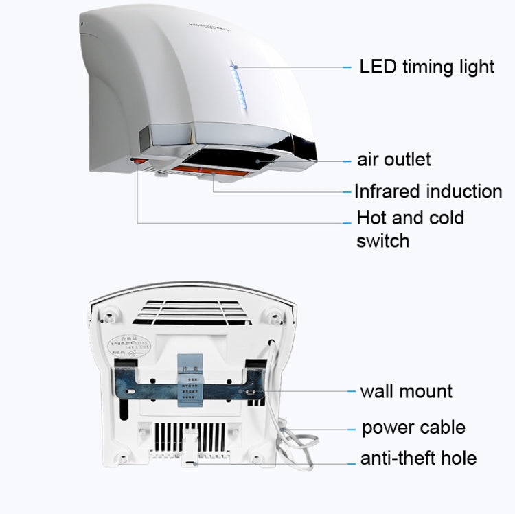 Interhasa  220V 1800W Hot and Cold Switching Electric Hand Dryer,Model: A1003 Silver���CN Plug - free shipping - PMC TechLife - Order now!