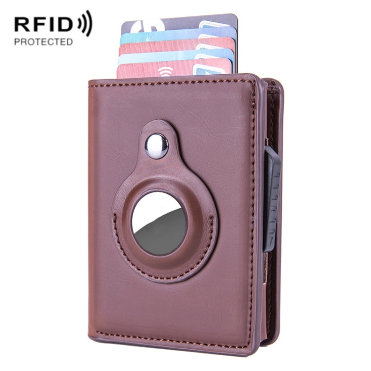 X-80 RFID Anti-theft Brushed Leather Card Holder For AirTag(Coffee) - Wallet Series by PMC TechLife | Online Shopping South Africa | PMC TechLife
