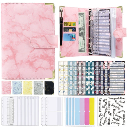 A6 Binder Budget Book Marbled Notebook PU Leather Binder(Pink) - Notebooks by null | Online Shopping South Africa | PMC Jewellery