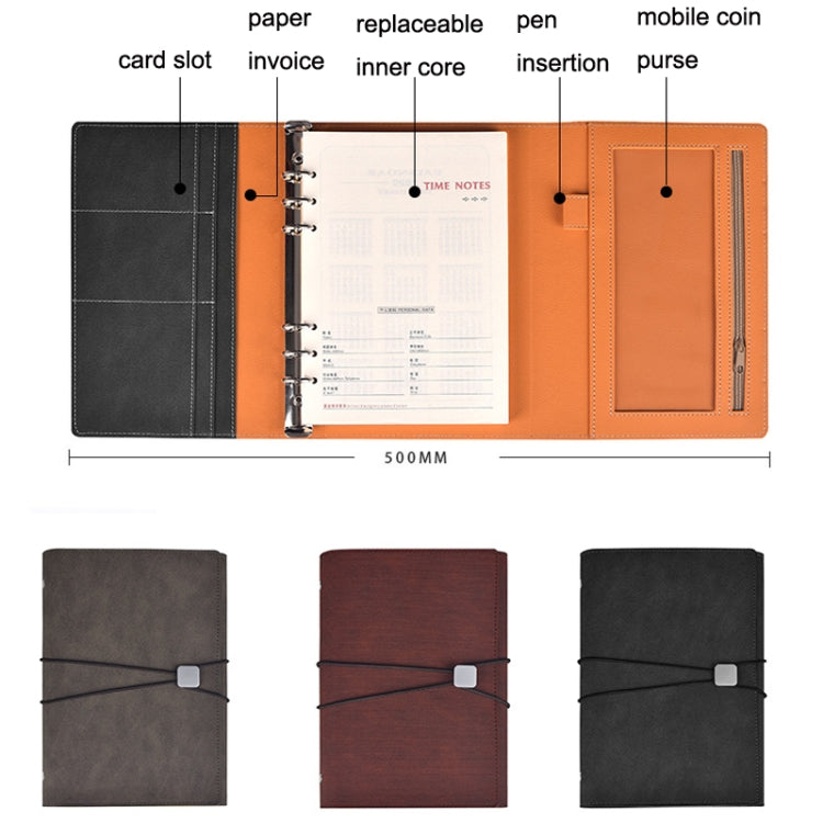 A5 Business Loose-leaf Notebook Office Stationery Leather PU Notepad(Red Brown) - Notebooks by PMc TechLife | Online Shopping South Africa | PMc TechLife | Buy Now Pay Later Mobicred