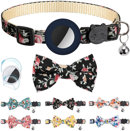 Anti-Lost Printed Bow Pet Collar with Bell for AirTag(Deep Blue) - Pet Series by PMC Jewellery | Online Shopping South Africa | PMC Jewellery