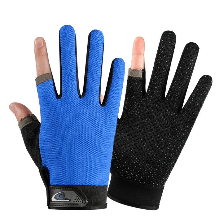 1 Pair QX0008 Outdoor Sunscreen Non-Slip Exposed Two-Finger Fishing Gloves, Size: Free Size(Blue) - Safety Gloves by PMC Jewellery | Online Shopping South Africa | PMC Jewellery