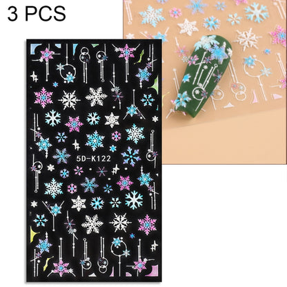 3 PCS 5D Embossed Nail Stickers Christmas Snowflake Elk Nail Stickers(5D-K122) - Nail Stickers by PMC Jewellery | Online Shopping South Africa | PMC Jewellery | Buy Now Pay Later Mobicred