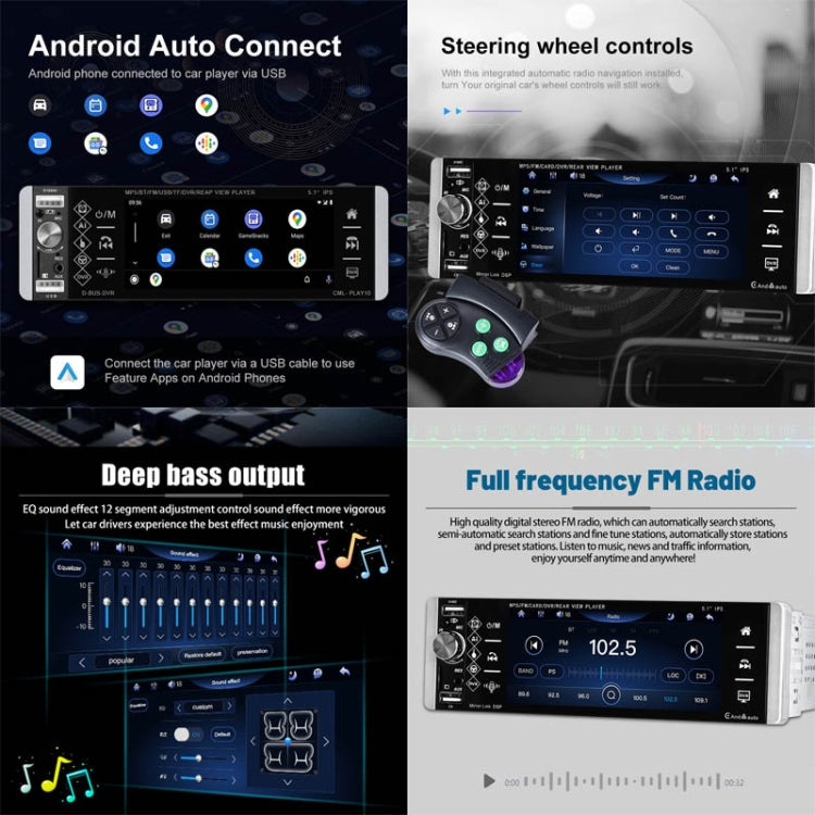 A2905 5.1 inch IPS Capacitive Screen Single Butt Carplay Player, Style: Standard+4 Light Camera - Car MP3 & MP4 & MP5 by PMC TechLife | Online Shopping South Africa | PMC TechLife | Buy Now Pay Later Mobicred