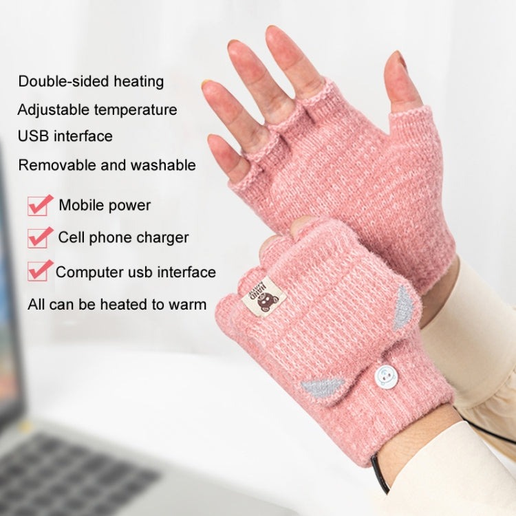 Winter Office USB Heating Warm Half Finger with Cover Gloves Heated Pad, Size: Free Size(Pink) - Safety Gloves by PMC Jewellery | Online Shopping South Africa | PMC Jewellery