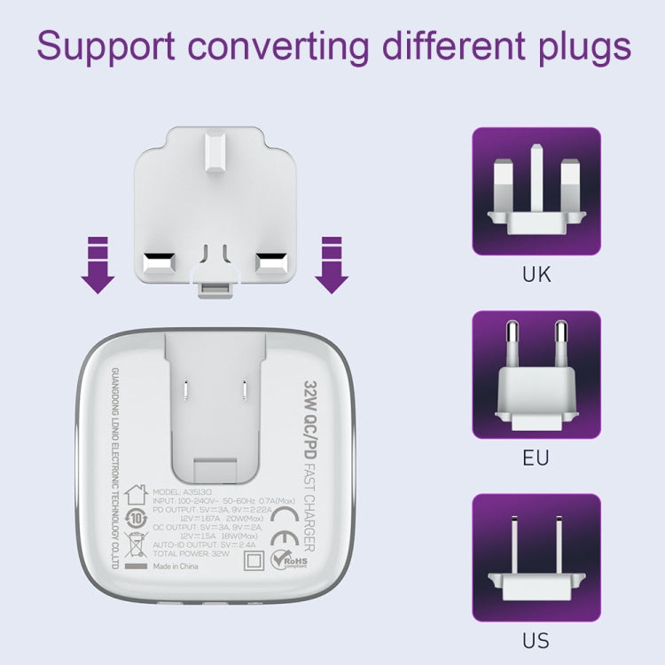 LDNIO A3513Q 32W QC3.0 3 USB Ports Phone Adapter EU Plug with 8 Pin Cable - USB Charger by LDNIO | Online Shopping South Africa | PMC TechLife | Buy Now Pay Later Mobicred