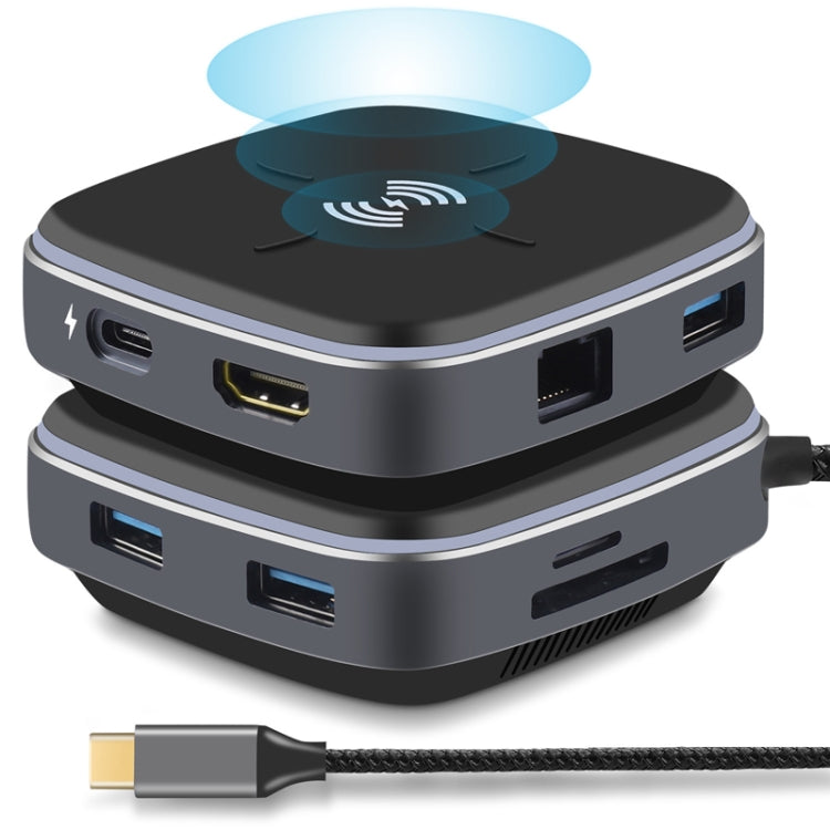 AY95 9 In 1 TYPE-C/USB-C HUB Extended Dock Wireless Fast Charging Concentrator(Black) - USB HUB by PMC Jewellery | Online Shopping South Africa | PMC Jewellery | Buy Now Pay Later Mobicred