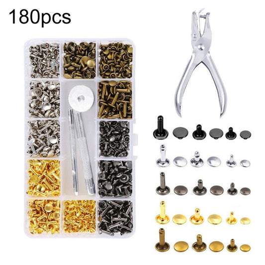 180pcs Copper Leather Hollow Cap Double-Sided Rivet Set With Punching Pliers - DIY Apparel Sewing by PMC Jewellery | Online Shopping South Africa | PMC Jewellery