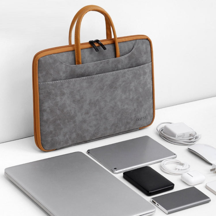 Baona Leather Fully Open Portable Waterproof Computer Bag, Size: 13/13.3 inches(Gray Black) - 13.3 inch by Baona | Online Shopping South Africa | PMC Jewellery | Buy Now Pay Later Mobicred