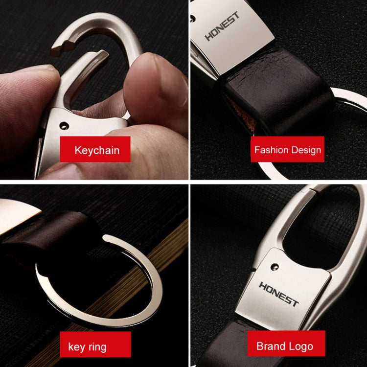 HONEST Leather Car Keychain Simple Circle Ring Pendant Keychain(Sand Gold) - Key Rings by HONEST | Online Shopping South Africa | PMC TechLife