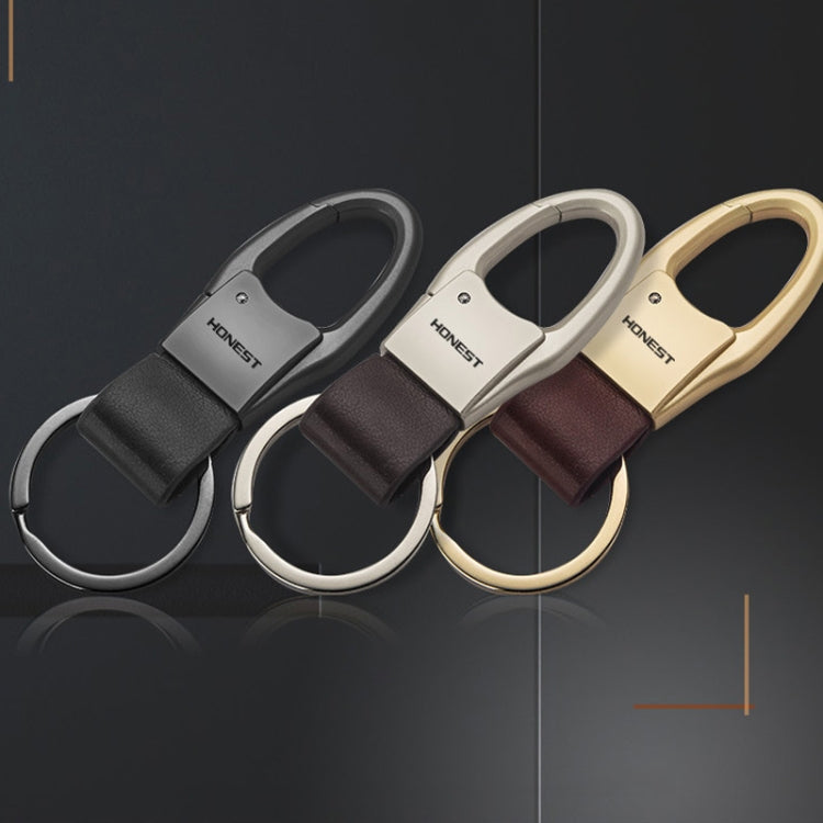 HONEST Leather Car Keychain Simple Circle Ring Pendant Keychain(Sand Gold) - Key Rings by HONEST | Online Shopping South Africa | PMC TechLife
