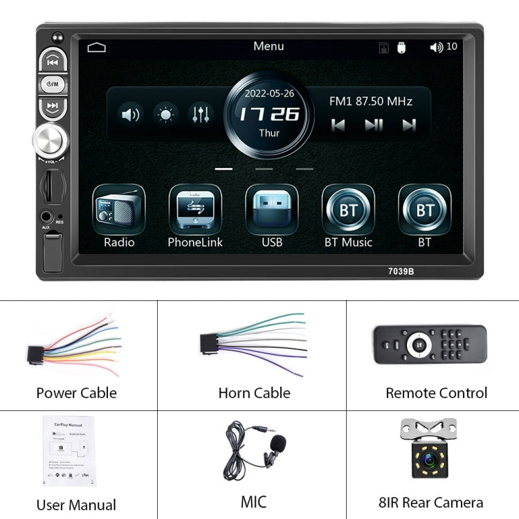 A3061 7 Inches MP5 Bluetooth Player Universal Wired CarPlay Reversing Image Integrated, Style: Standard+8 Lights Camera - Car MP3 & MP4 & MP5 by PMC Jewellery | Online Shopping South Africa | PMC Jewellery | Buy Now Pay Later Mobicred