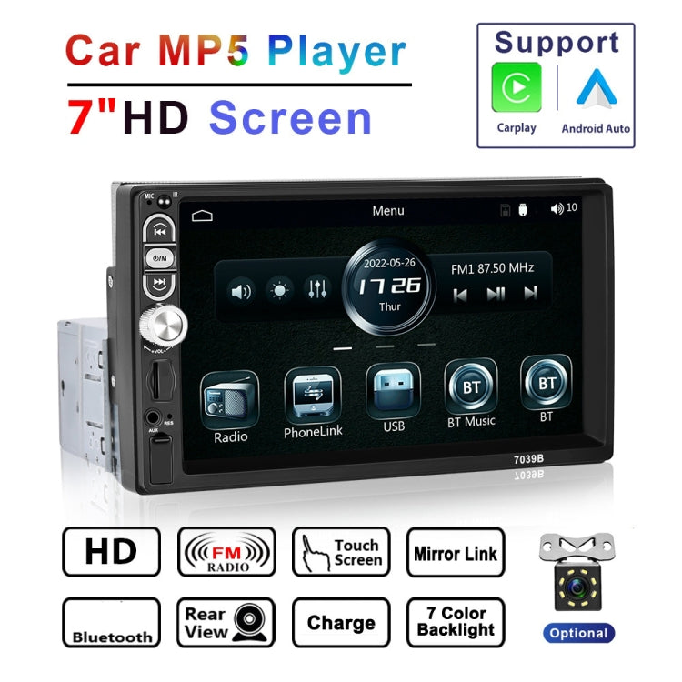 A3061 7 Inches MP5 Bluetooth Player Universal Wired CarPlay Reversing Image Integrated, Style: Standard+8 Lights Camera - Car MP3 & MP4 & MP5 by PMC Jewellery | Online Shopping South Africa | PMC Jewellery | Buy Now Pay Later Mobicred