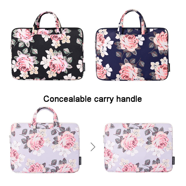 H40-B01 White Rose Pattern Laptop Case Bag Computer Liner Bag With Handle, Size: 15 Inch(Grey) - 15 inch by PMC TechLife | Online Shopping South Africa | PMC TechLife