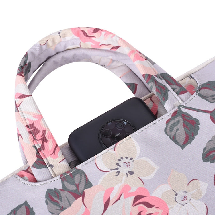 H40-B01 White Rose Pattern Laptop Case Bag Computer Liner Bag With Handle, Size: 15 Inch(Grey) - 15 inch by PMC TechLife | Online Shopping South Africa | PMC TechLife