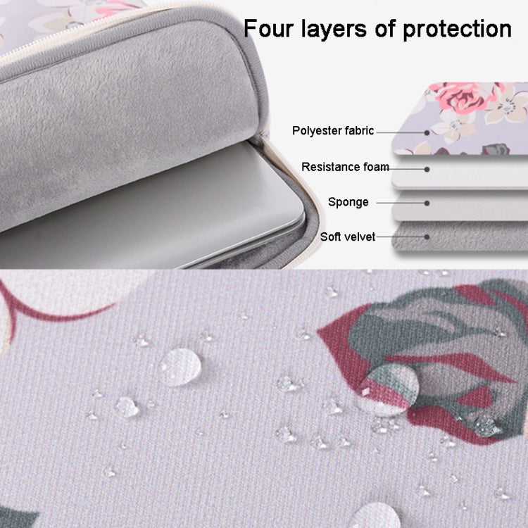 H40-B01 White Rose Pattern Laptop Case Bag Computer Liner Bag With Handle, Size: 15 Inch(Grey) - 15 inch by PMC TechLife | Online Shopping South Africa | PMC TechLife