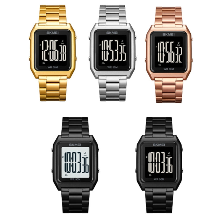 SKMEI 1879 Square Large Screen Men Steel Belt Multi-function EL Luminous Watch, Color: Gold - free shipping - PMC TechLife - Order now!