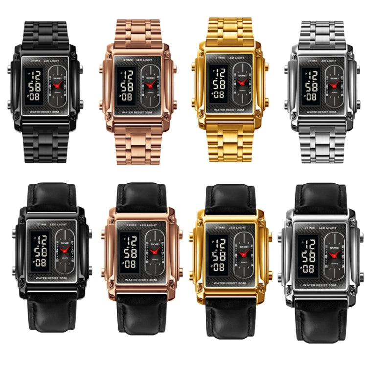 SKMEI 1868 Square Double Display Waterproof Men Watch, Style: Leather Belt (Rose Gold) - free shipping - PMC TechLife - Order now!