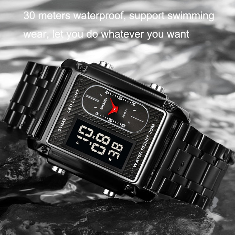 SKMEI 1868 Square Double Display Waterproof Men Watch, Style: Steel Belt (Silver) - free shipping - PMC TechLife - Order now!
