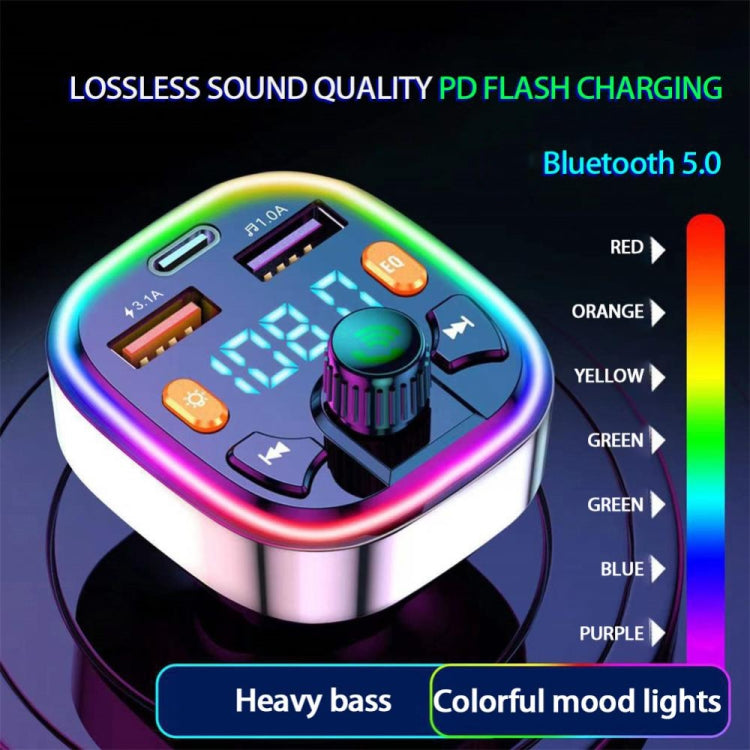 Q7 3.1A USB+PD Bluetooth Car Charger Car FM Transmitter Colorful Lighting - Bluetooth Car Kits by PMC TechLife | Online Shopping South Africa | PMC TechLife | Buy Now Pay Later Mobicred