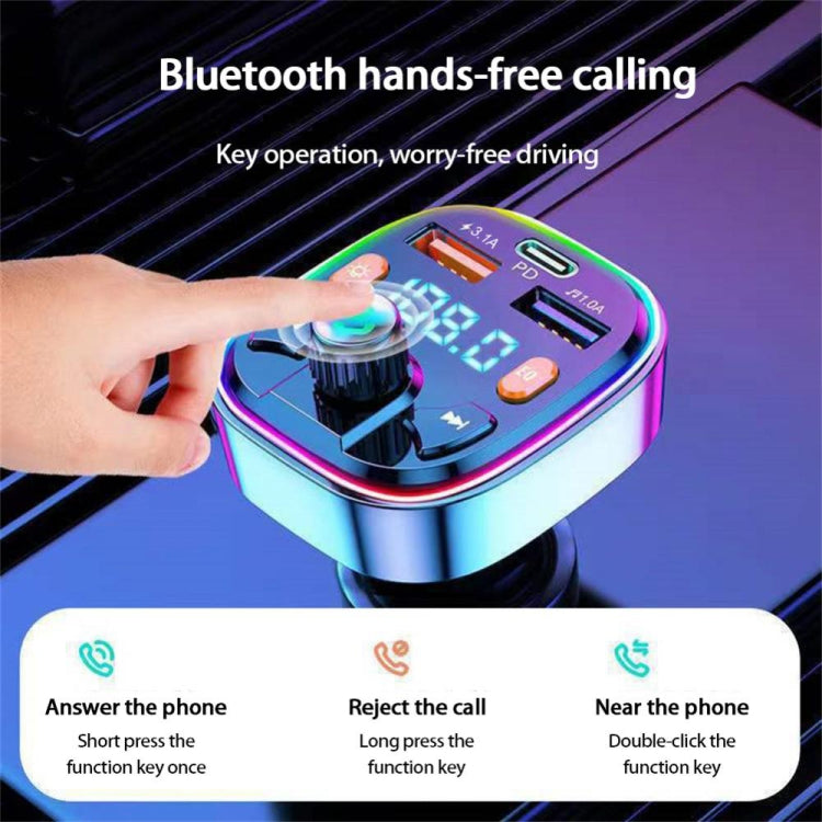 Q7 3.1A USB+PD Bluetooth Car Charger Car FM Transmitter Colorful Lighting - Bluetooth Car Kits by PMC TechLife | Online Shopping South Africa | PMC TechLife | Buy Now Pay Later Mobicred